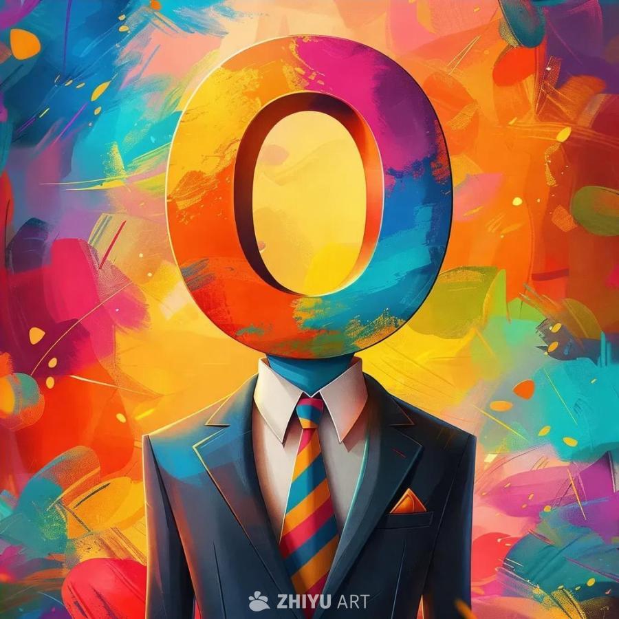 一个卡通风格的人，头部被数字“0”替代。该人物穿着