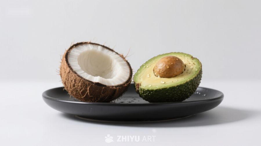椰子与牛油果的对比展示