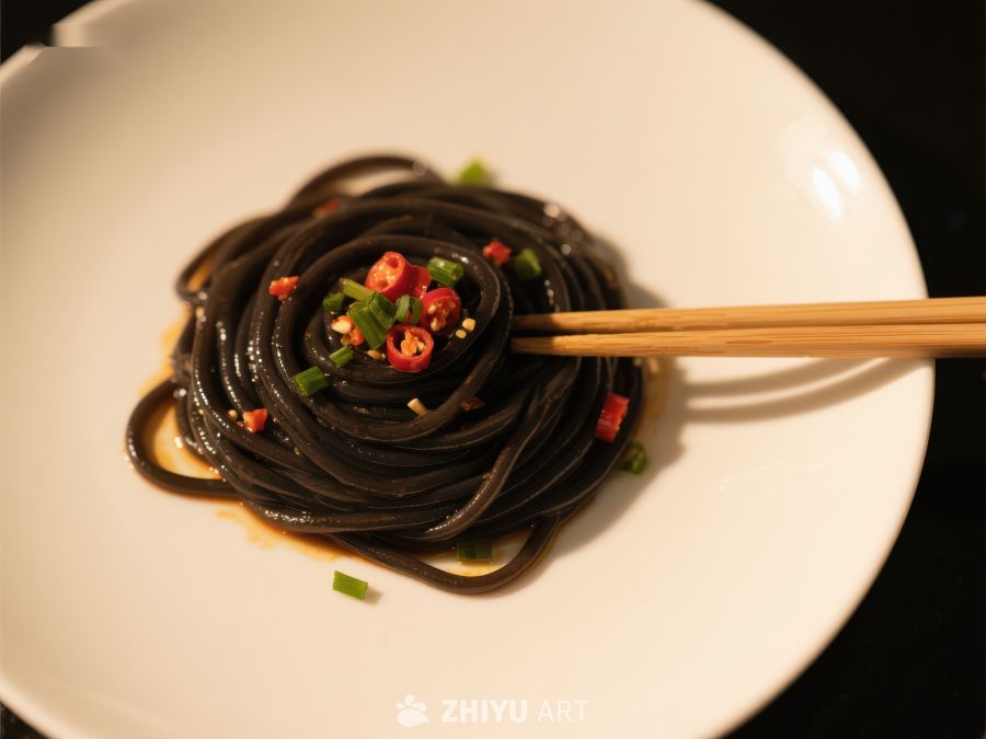 黑面条配辣椒与葱花 230