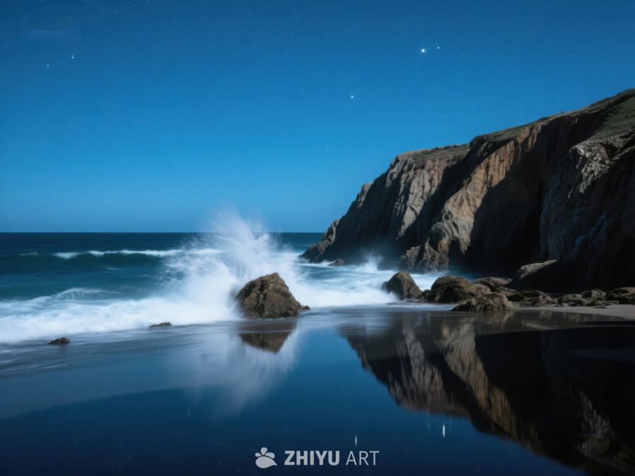 夜空下的海岸线与波浪 322