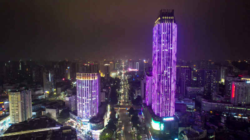 广西南宁城市夜景灯光航拍  
