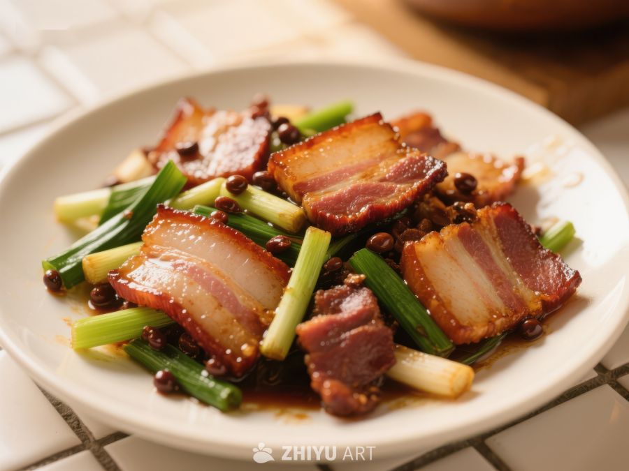 香辣腊肉炒青蒜美食 1043