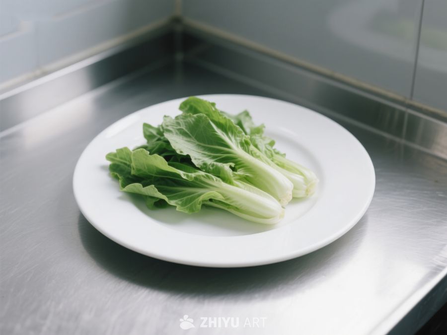 新鲜小白菜置于白色盘中 551