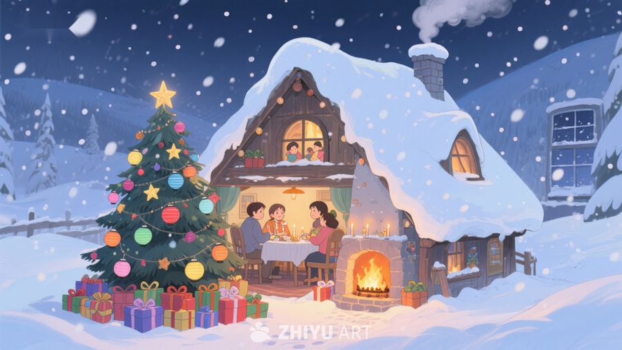 雪夜温馨家庭圣诞晚餐 420