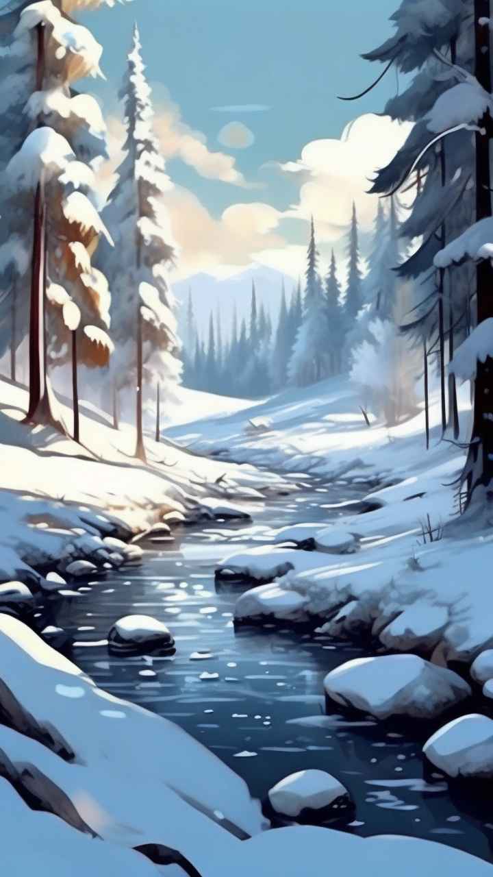 冬季背景图插画雪山雪景 93
