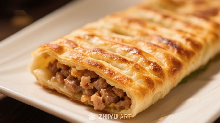 金黄酥皮肉卷美食特写