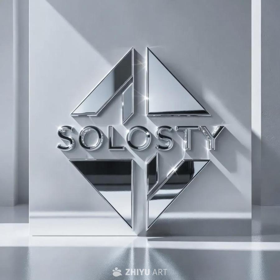 一个具有镜面效果的Solosty公司logo，lo