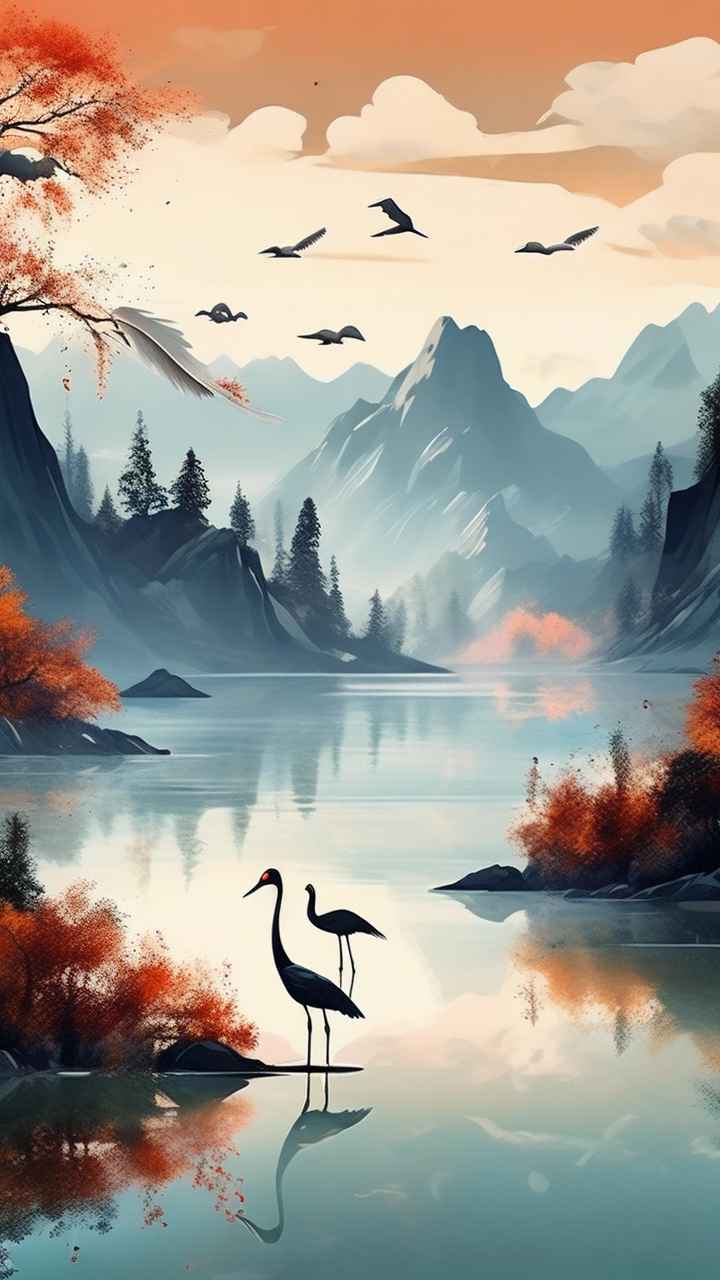 国风鹤山水风景插画 29
