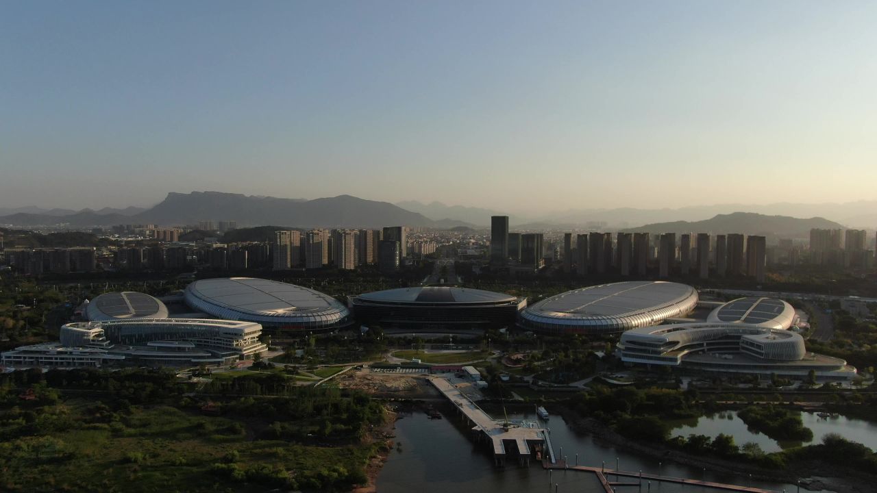 航拍福建福州海峡国际会展中心