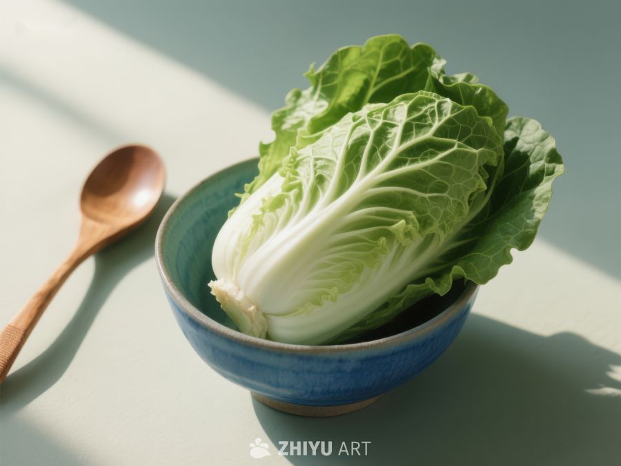 新鲜白菜置于蓝色碗中 420