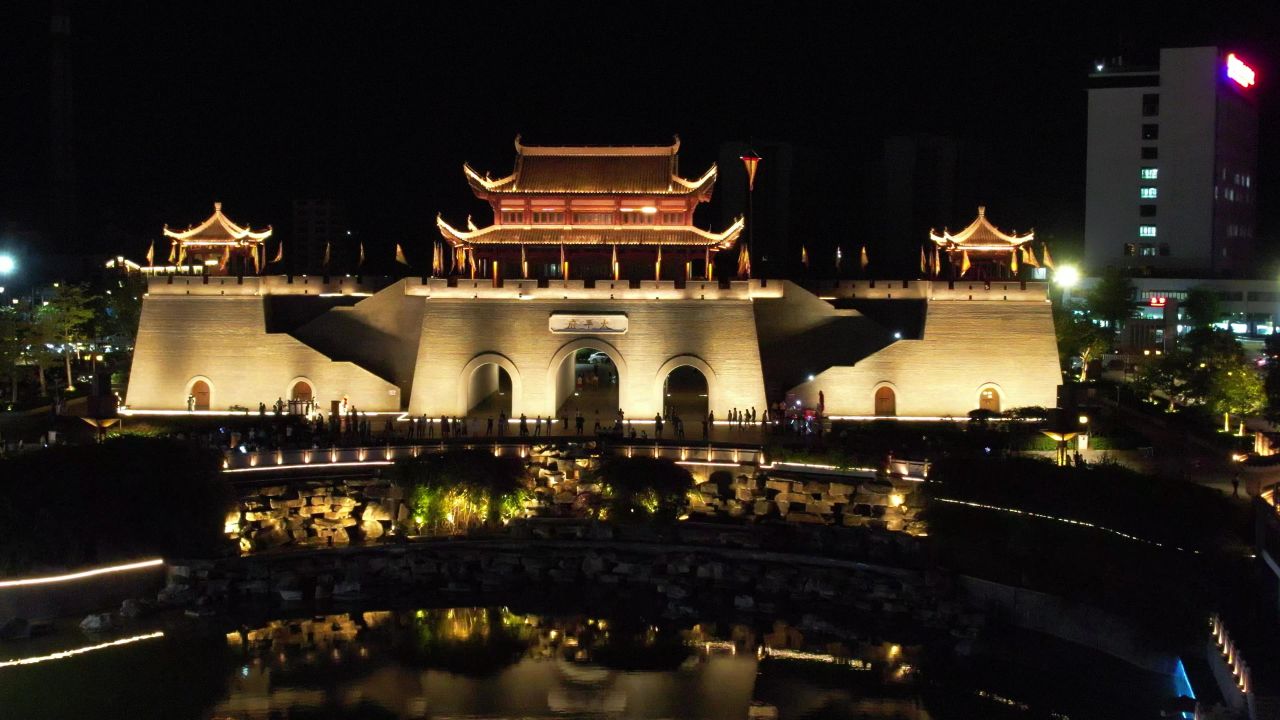 广西崇左太平古城夜景航拍 