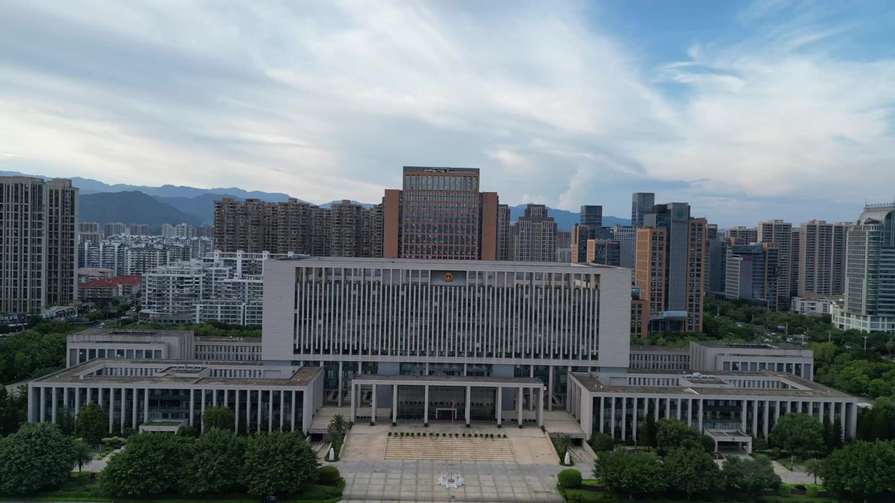 航拍福建龙岩市政府人民广场