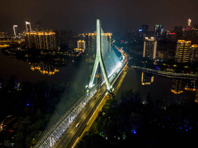 福建福州三县洲大桥夜景航拍摄影图