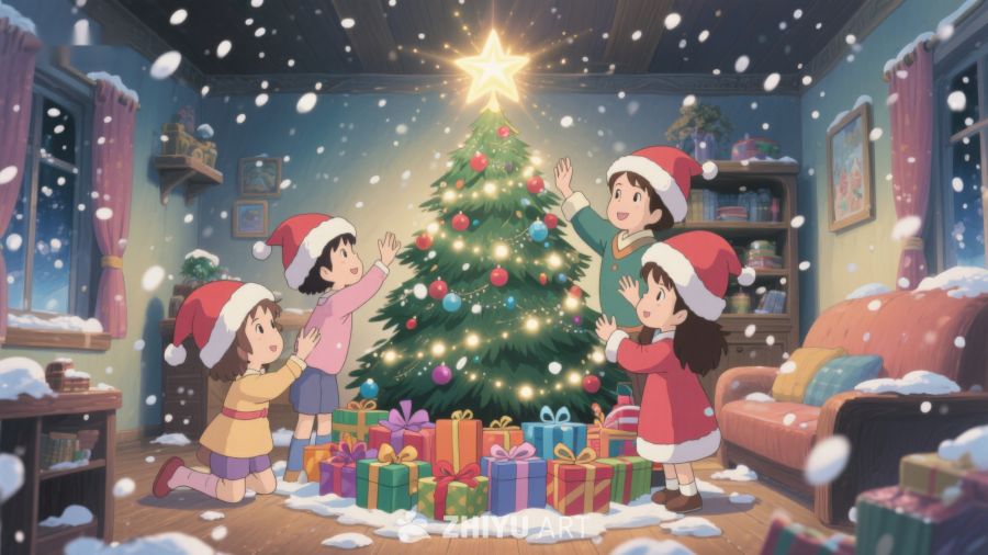 温馨圣诞夜，家人共聚装饰圣诞树 284