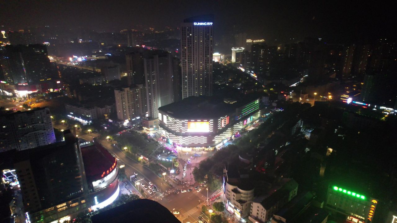 安徽滁州城市夜景灯光航拍 
