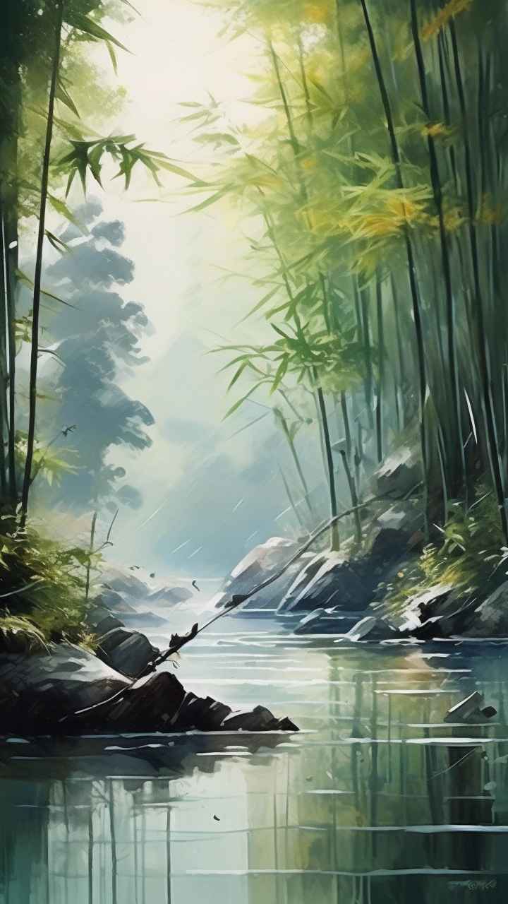 绿竹水墨插画背景图 14
