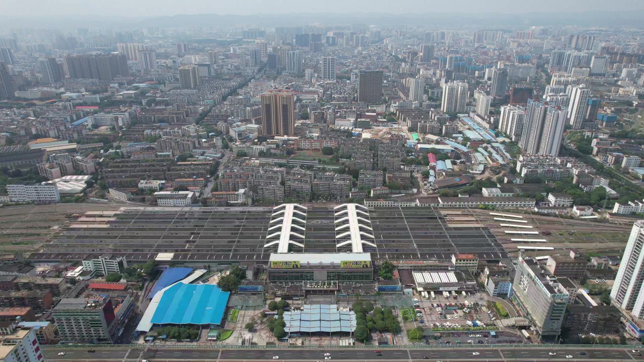 广西南宁候车站交通航拍