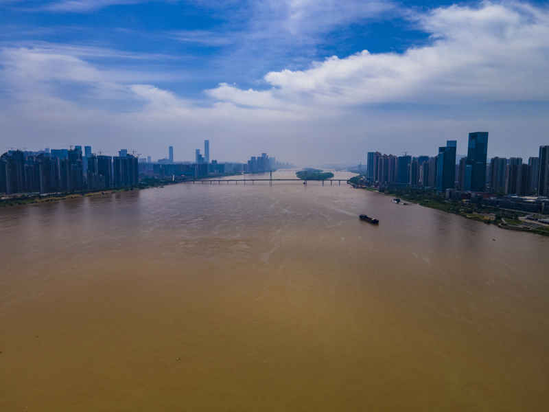 湖南长沙湘江橘子洲风光航拍摄影图 