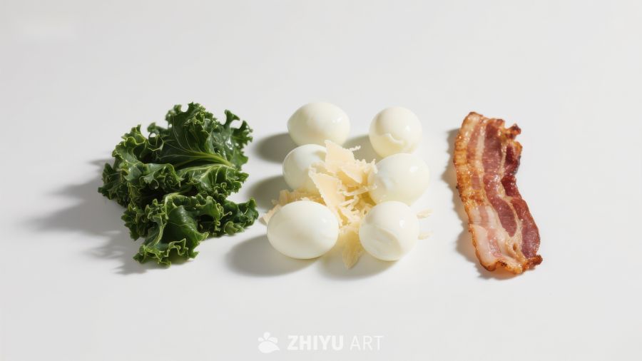 新鲜食材：羽衣甘蓝、蘑菇与培根