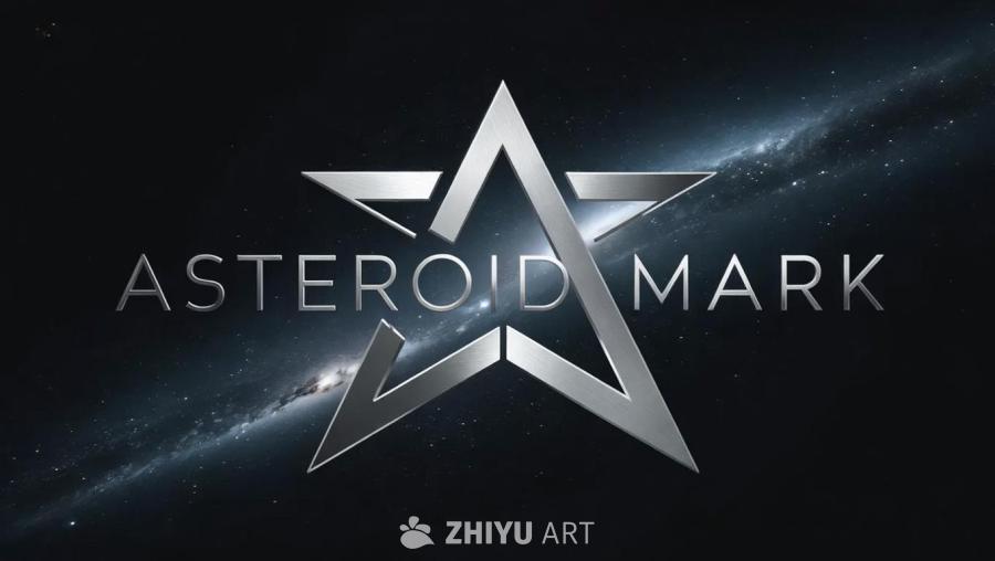 一个银色的，由多个几何形状构成的星星图案位于图片中