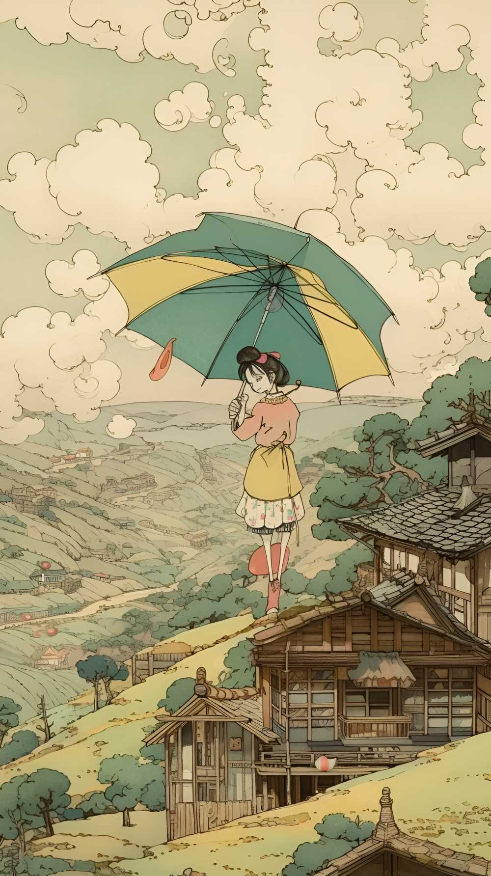 拿着伞的动画片女孩