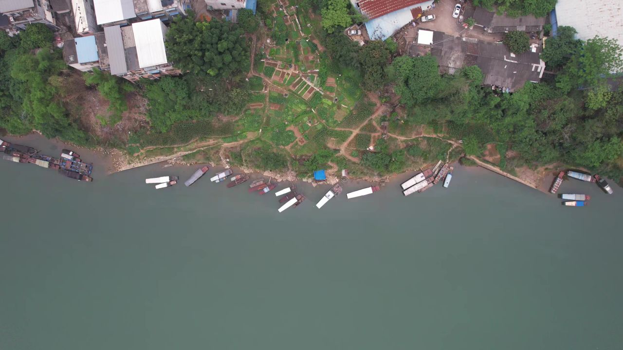 江边渔船风景自然风光航拍