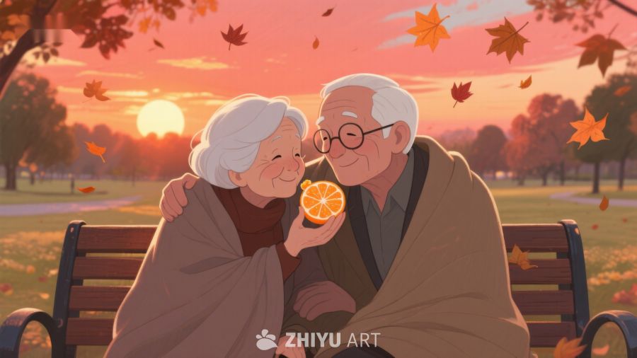 秋日黄昏，老夫妇温馨共度 295