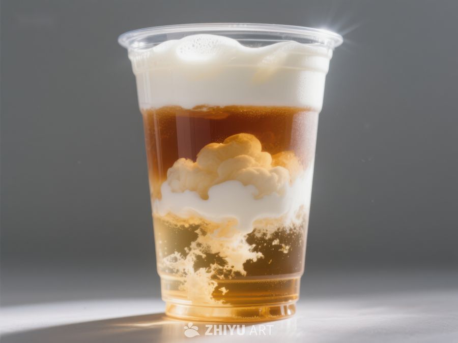 奶茶杯中的云雾状奶泡