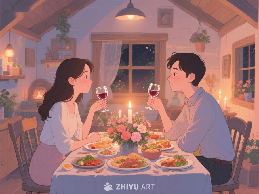 温馨晚餐：情侣共度浪漫时光 829