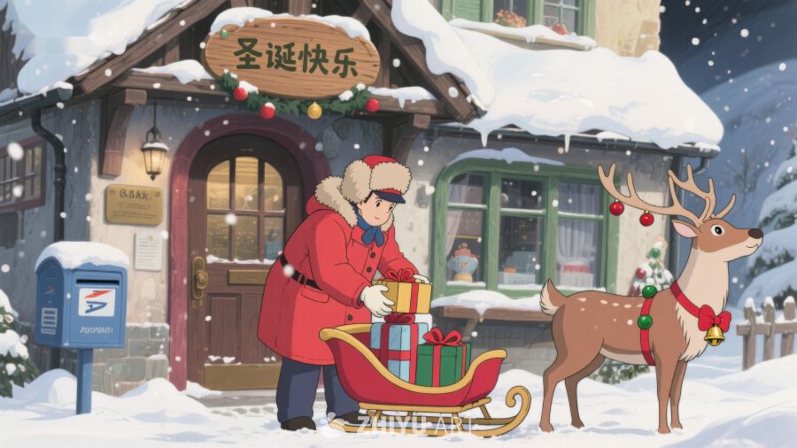 雪中送礼，圣诞温馨场景 516
