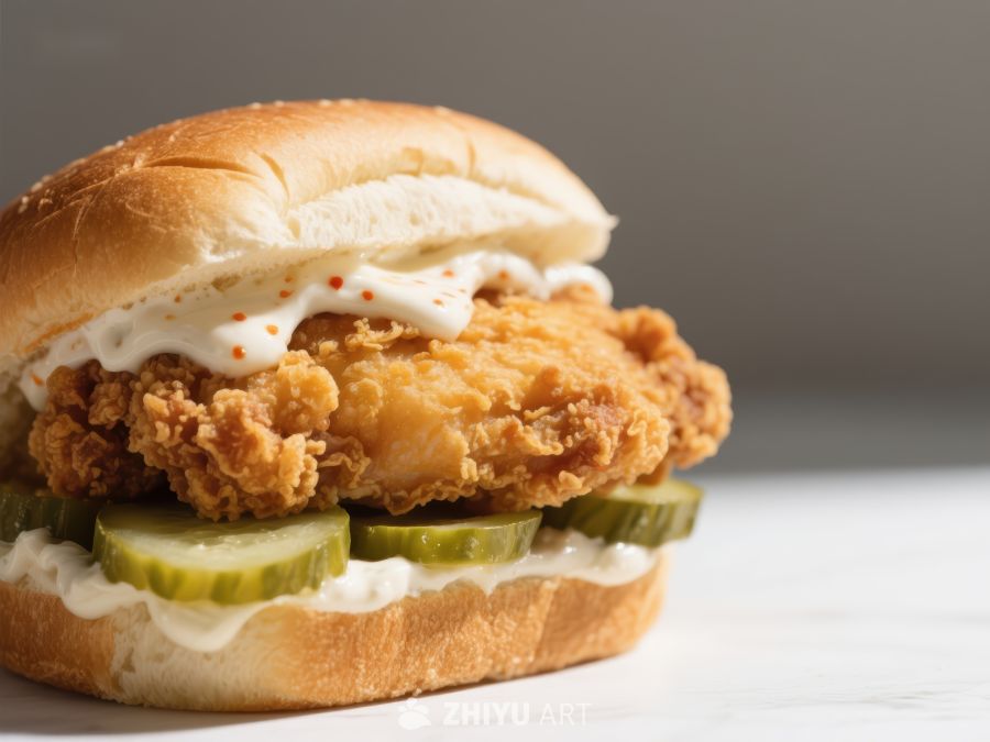 酥脆炸鸡三明治配黄瓜和酱料