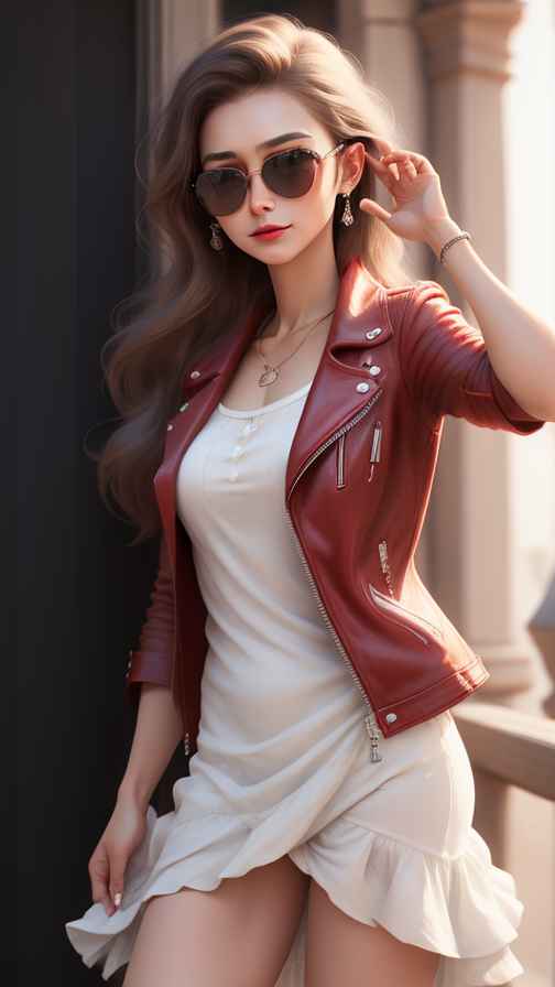 红色皮衣美女