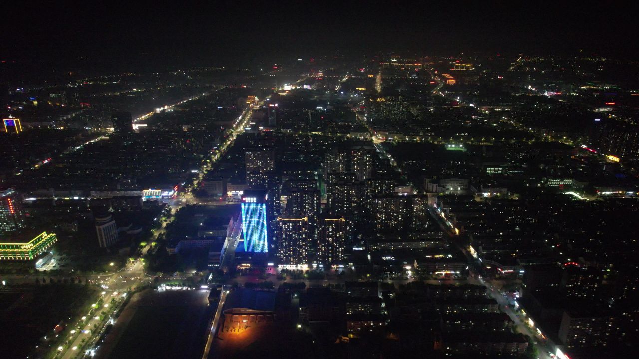 山东德州城市夜景灯光航拍 