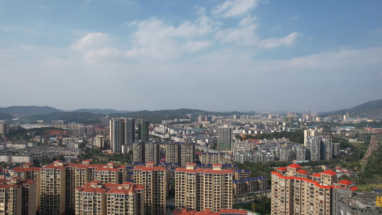 湖南资兴城市风光航拍  
