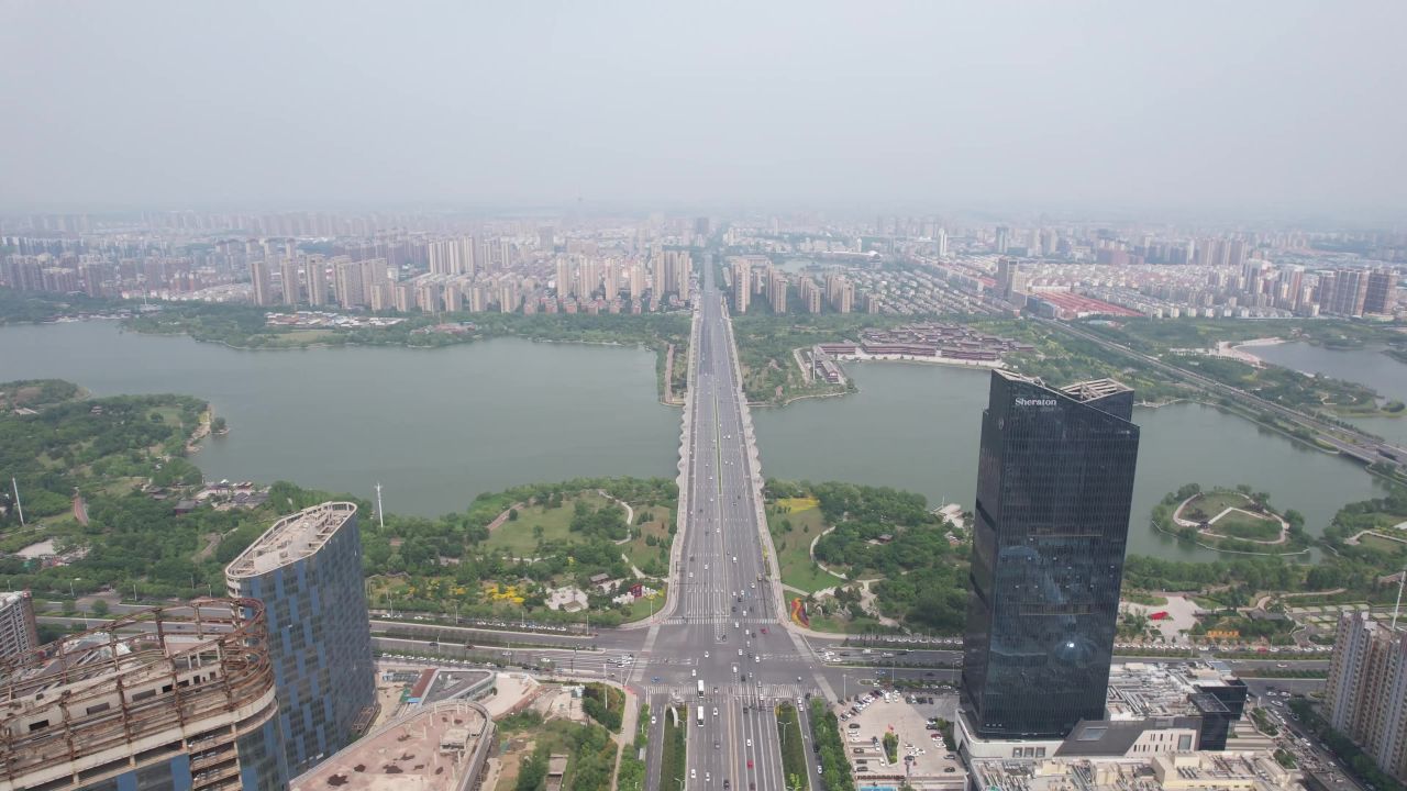 航拍河南开封城市建设郑开大道