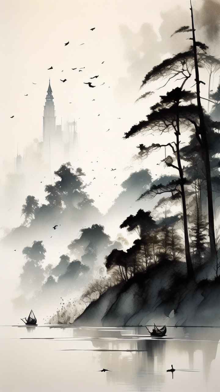古风山水画唯美背景图 49