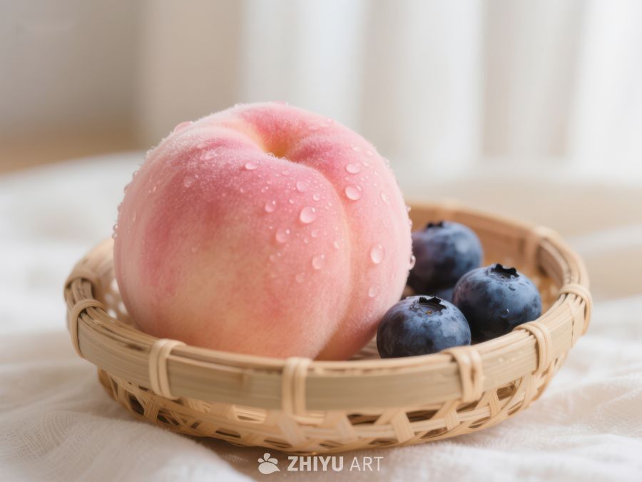 桃子与蓝莓置于竹篮中 410