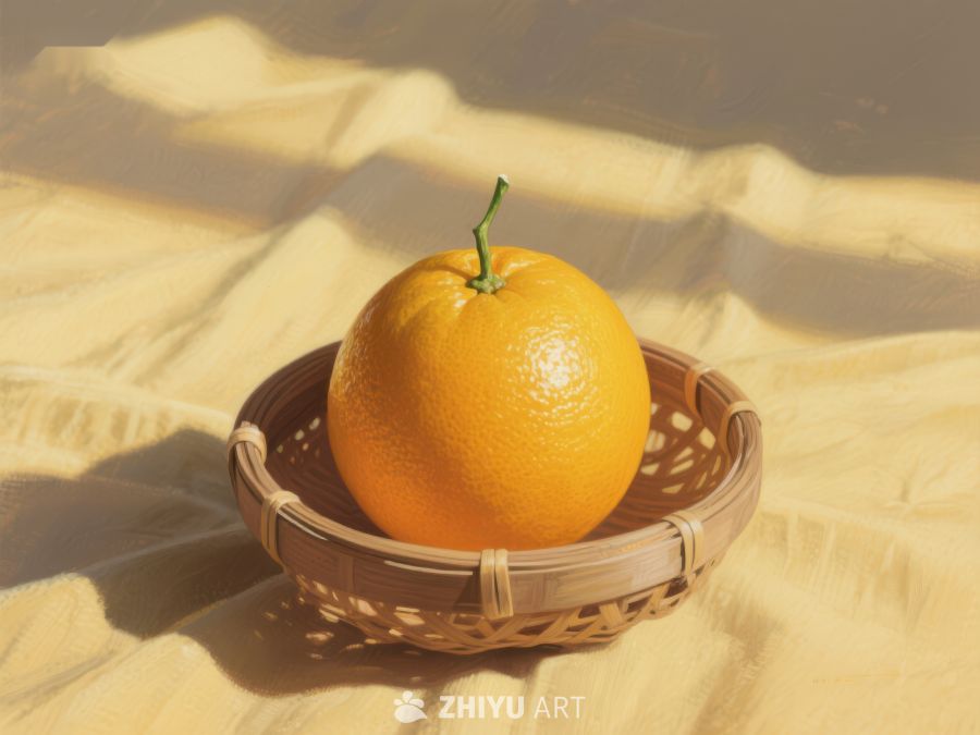 橙子置于竹篮，阳光洒落其上 75