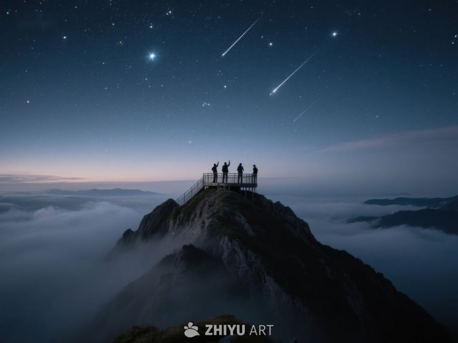 山顶观星，流星划过夜空 125