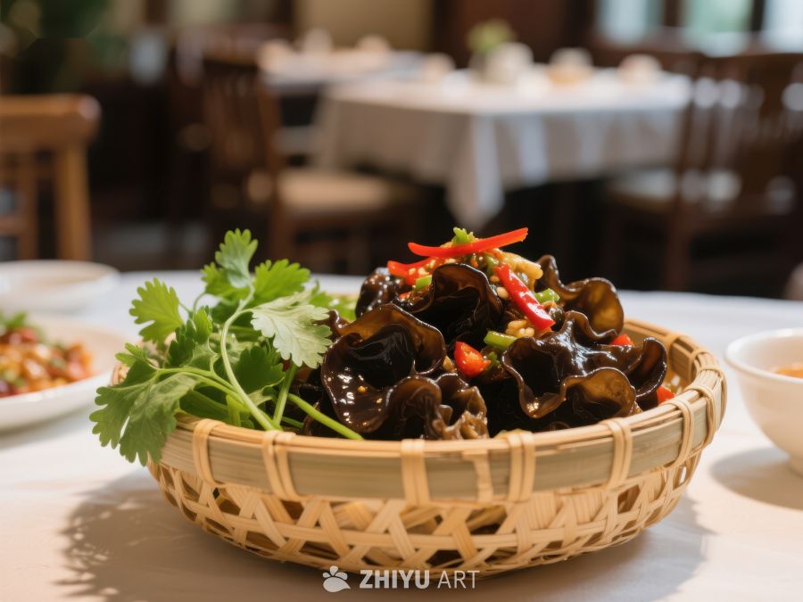 竹篮盛装的木耳凉拌菜 1810