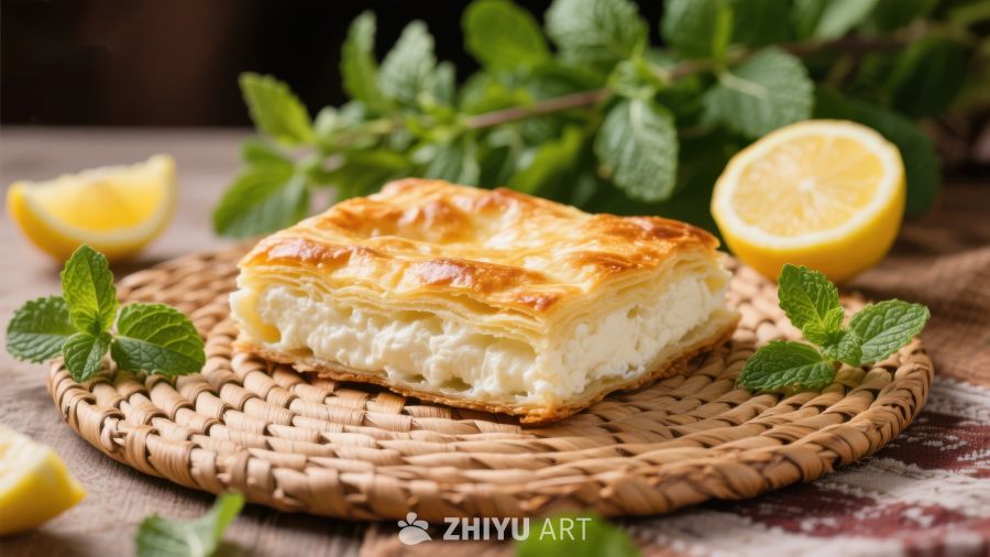 酥皮奶酪糕点配柠檬薄荷