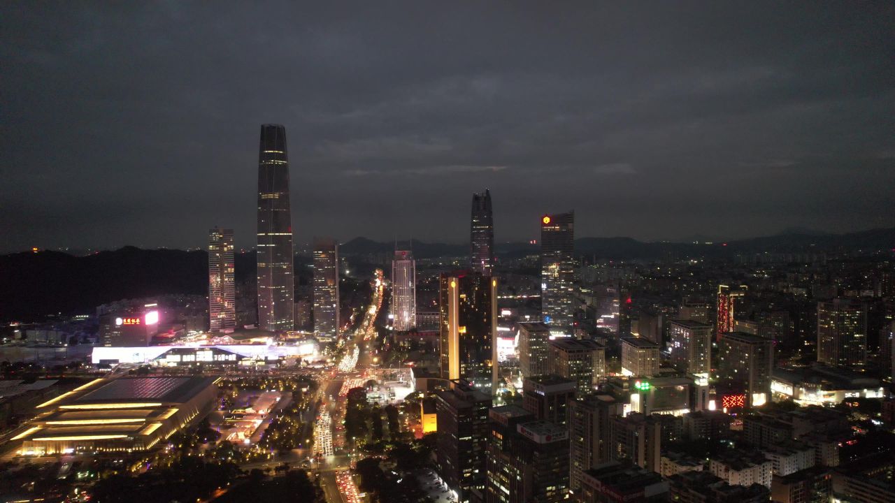 广东东莞城市夜景灯光高楼建筑航拍 