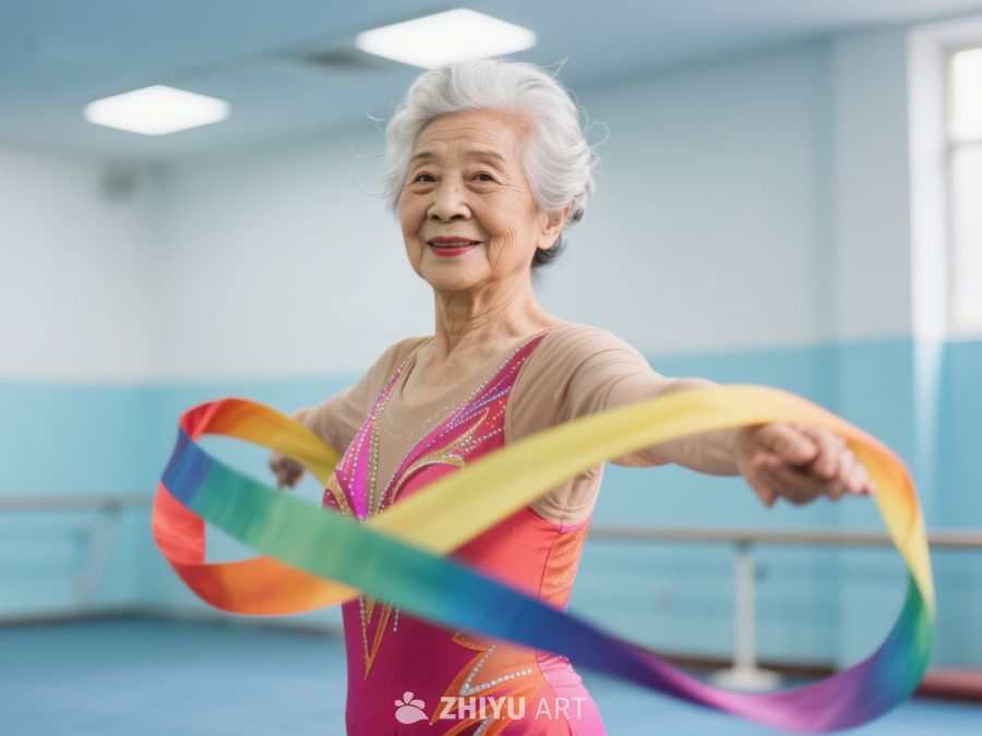 老年女性练习彩带舞蹈 251