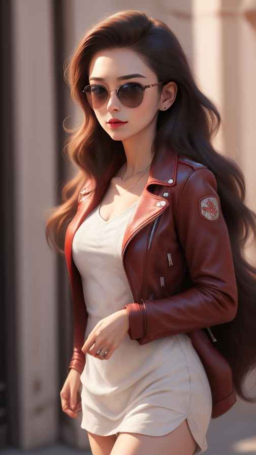 红色皮衣大美女