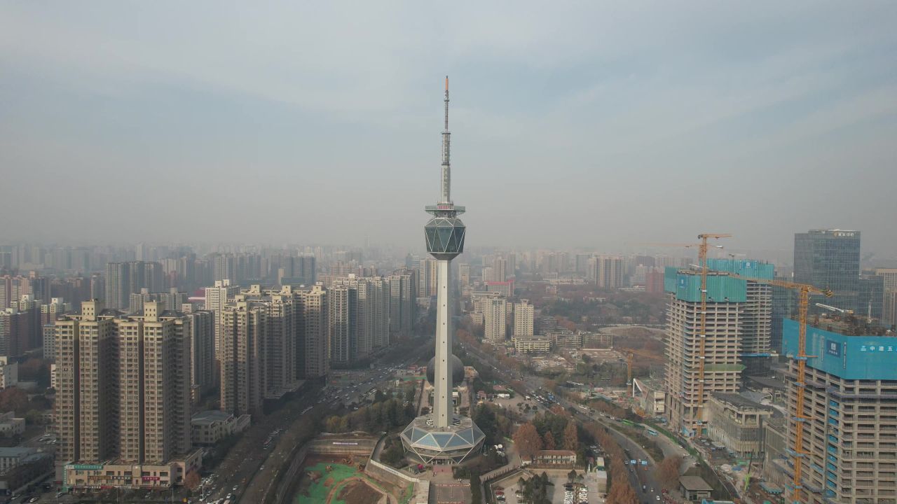 陕西西安电视塔地标建筑航拍