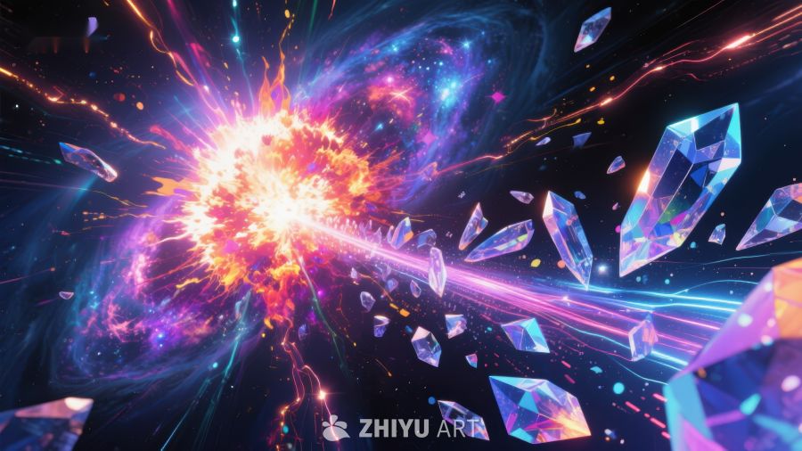 宇宙爆炸与晶钻飞舞的奇幻场景 914