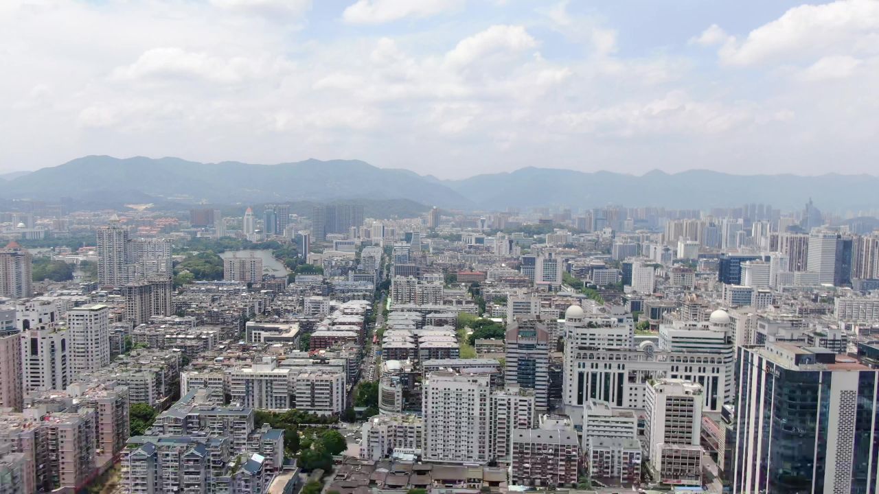  福州城市全景蓝天白云航拍
