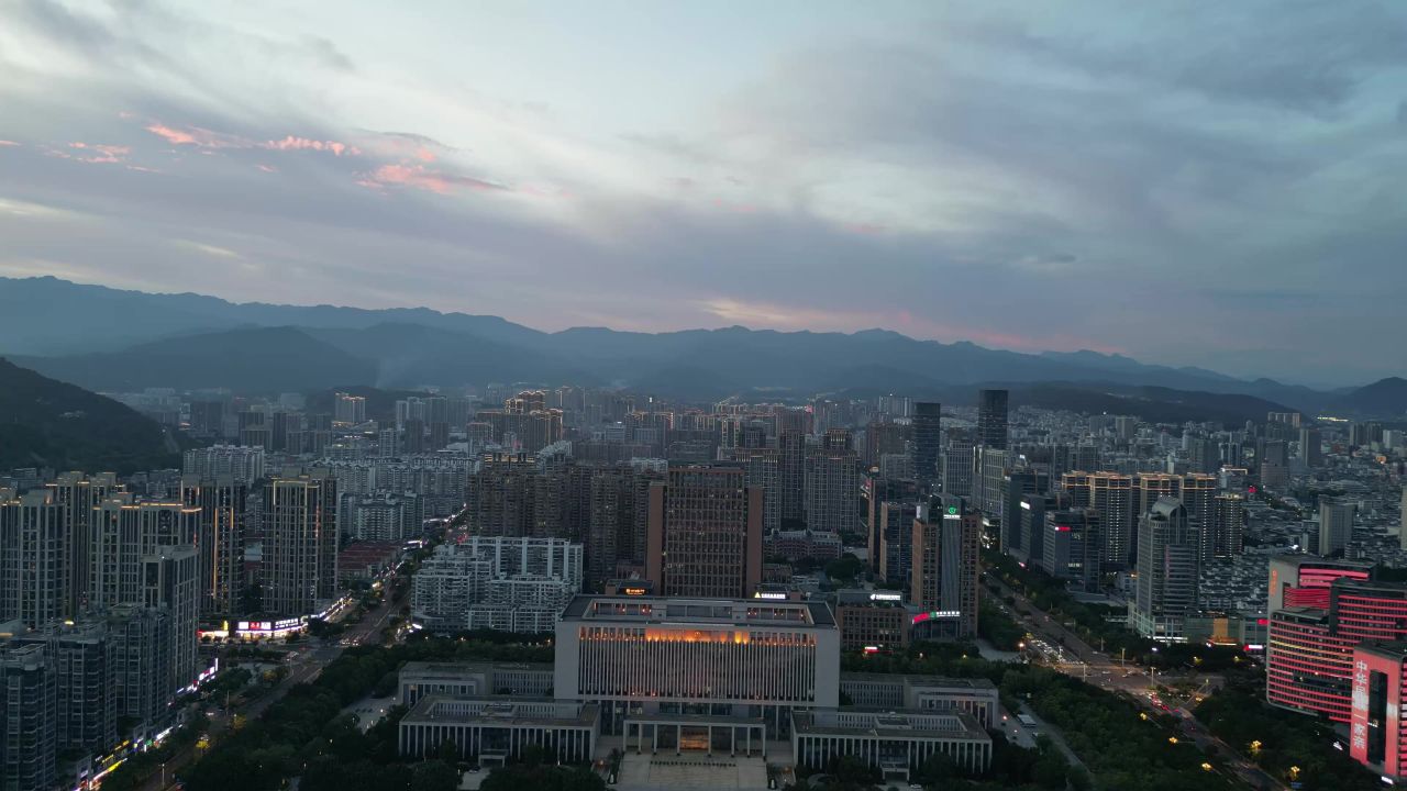 航拍福建龙岩市政府人民广场