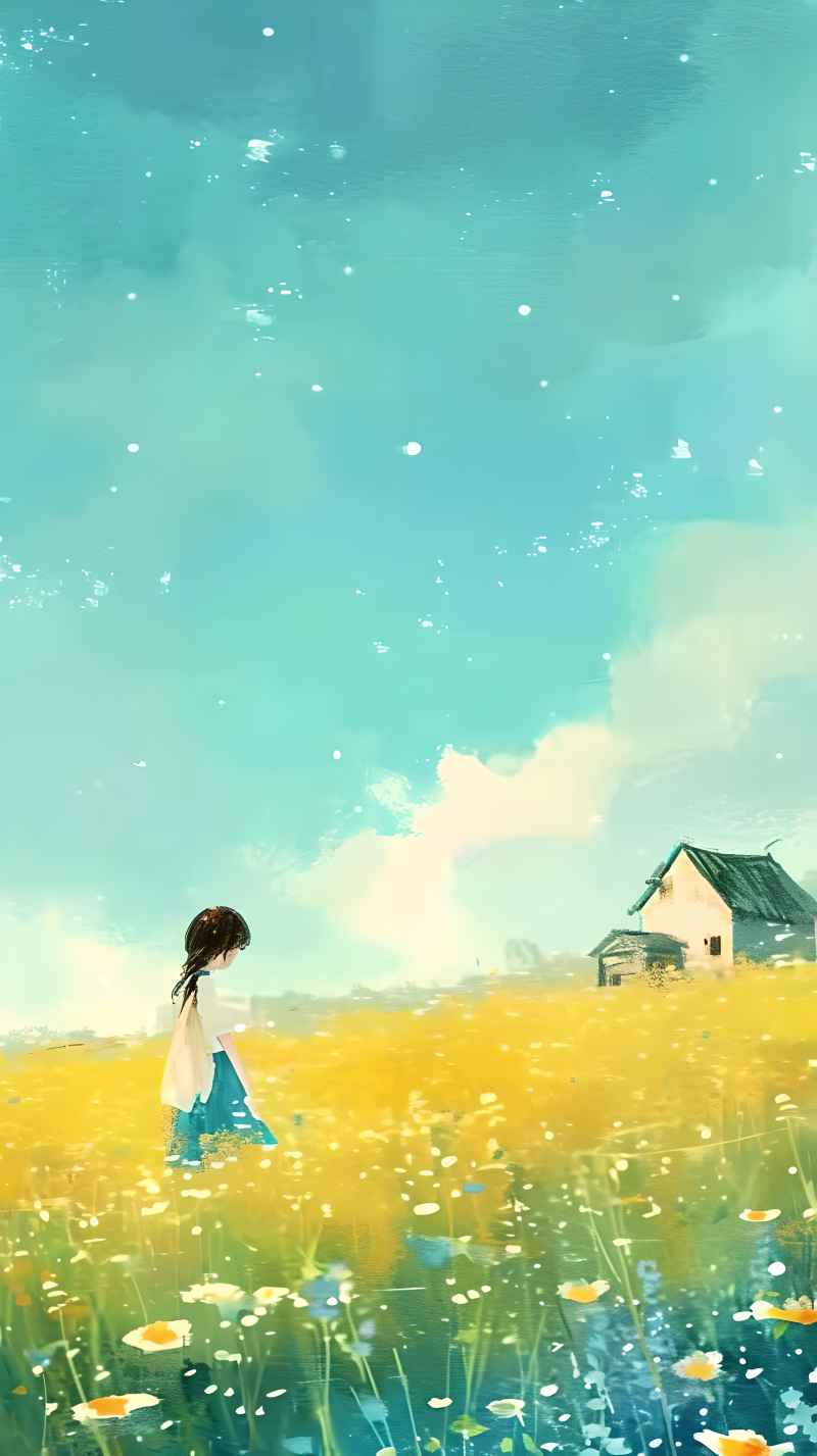 田野里有房子的女孩肖像插画 8