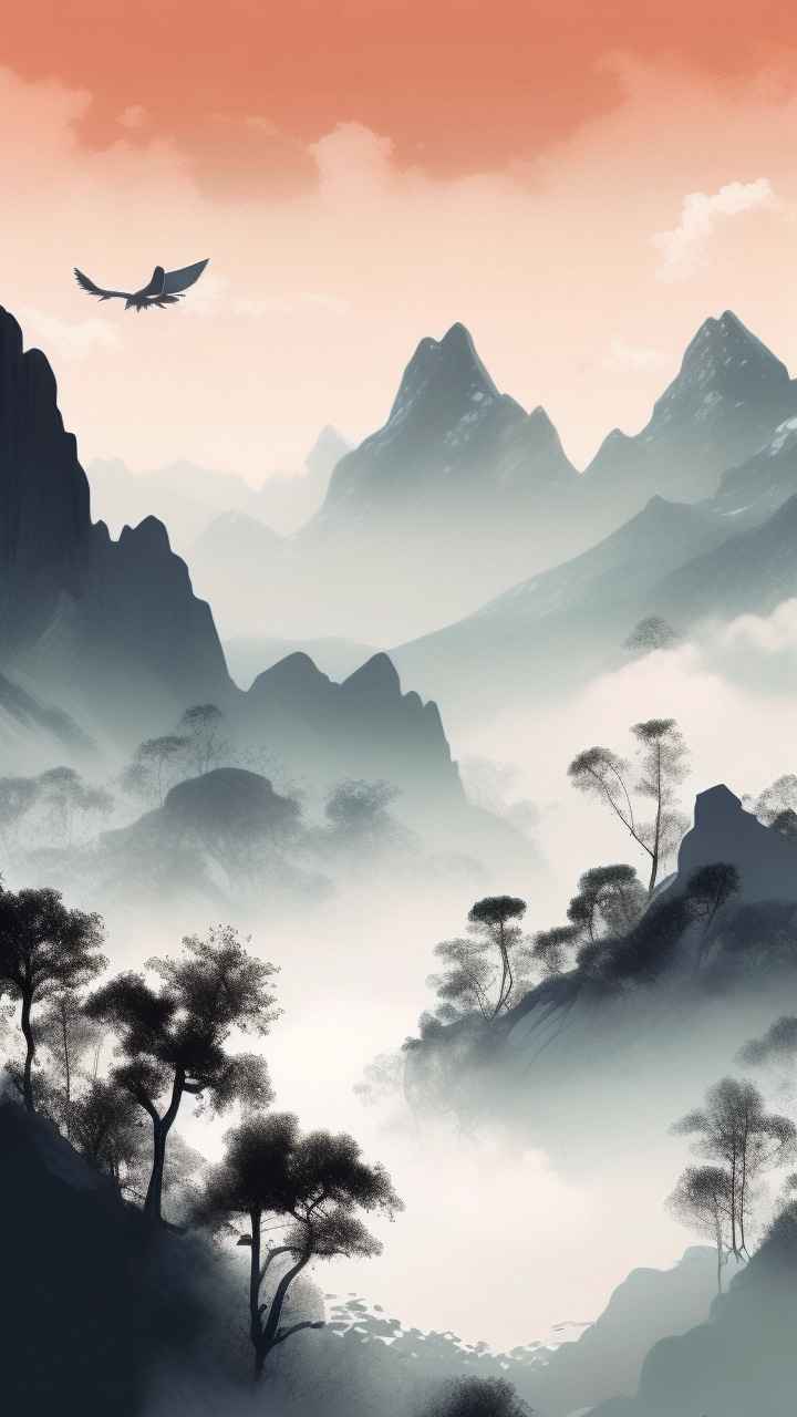 国风水彩画山水风景插画 39